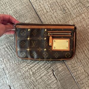 Louis Vuitton Brown Monogram Riveting Pochette with Gold Plate